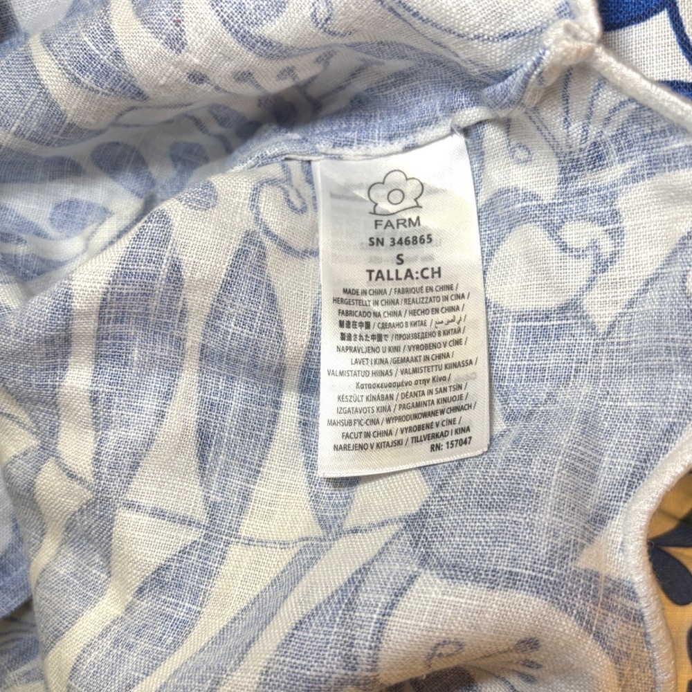 Farm Rio Lace Nature Blouse Blue Scalloped Linen Crop Top S NWT - Picture 12 of 16